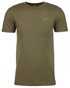 Men's classic, crew neck fitted short sleeve T-shirt with custom graphic Valor Forge US flag logo.