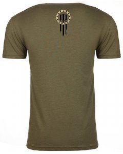 Men's classic, crew neck fitted short sleeve T-shirt with custom graphic Valor Forge Insignia logo on the front and Three Percent graphic on the back