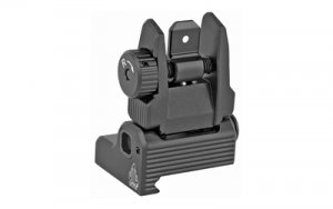 Match set of spring loaded AR-15 flip up front and rear sights. Spring-loaded posi-lock push button activation automatically deploys sight tower and prevents sight tower from collapsing when deployed.