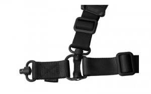 This sling features two heavy-duty push-button QD Sling Swivels along with a custom steel connection ring to allow one to two-point convertibility.