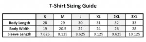 T-shirt size guide.