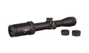 Second focal plane (SFP) riflescope with BDC target holds, 30mm tube, matte black color and capped adjusters.