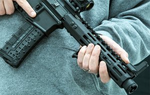 The UTG Ultra Slim Angle Foregrip MLOK is lightweight, ergonomic, and has a slim profile with machined grip serrations.