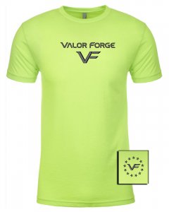 Men's classic, crew neck fitted short sleeve T-shirt with custom graphic Valor Forge Insignia logo on the front and Stars graphic on the back.